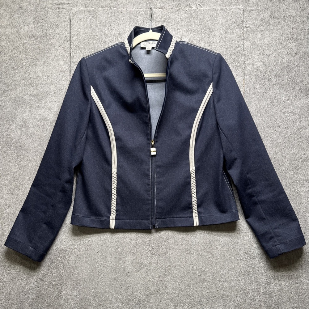 St John Sport Blue Zip Jacket Petite 6 Nautical Stripe
